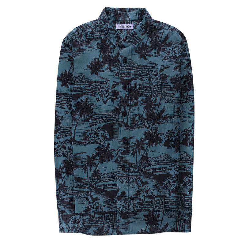 SEA LODGE BUTTON UP LONG SLEEVE - PALM GREEN - ALOHA SUNDAY